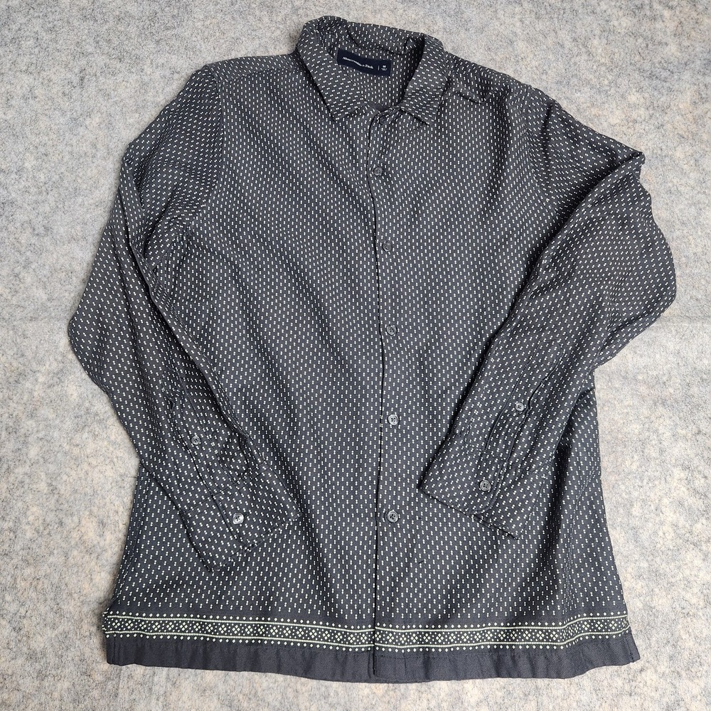 Abercrombie & Fitch Shirt Men M Black White Diamond Geoemtric Pattern Button Up